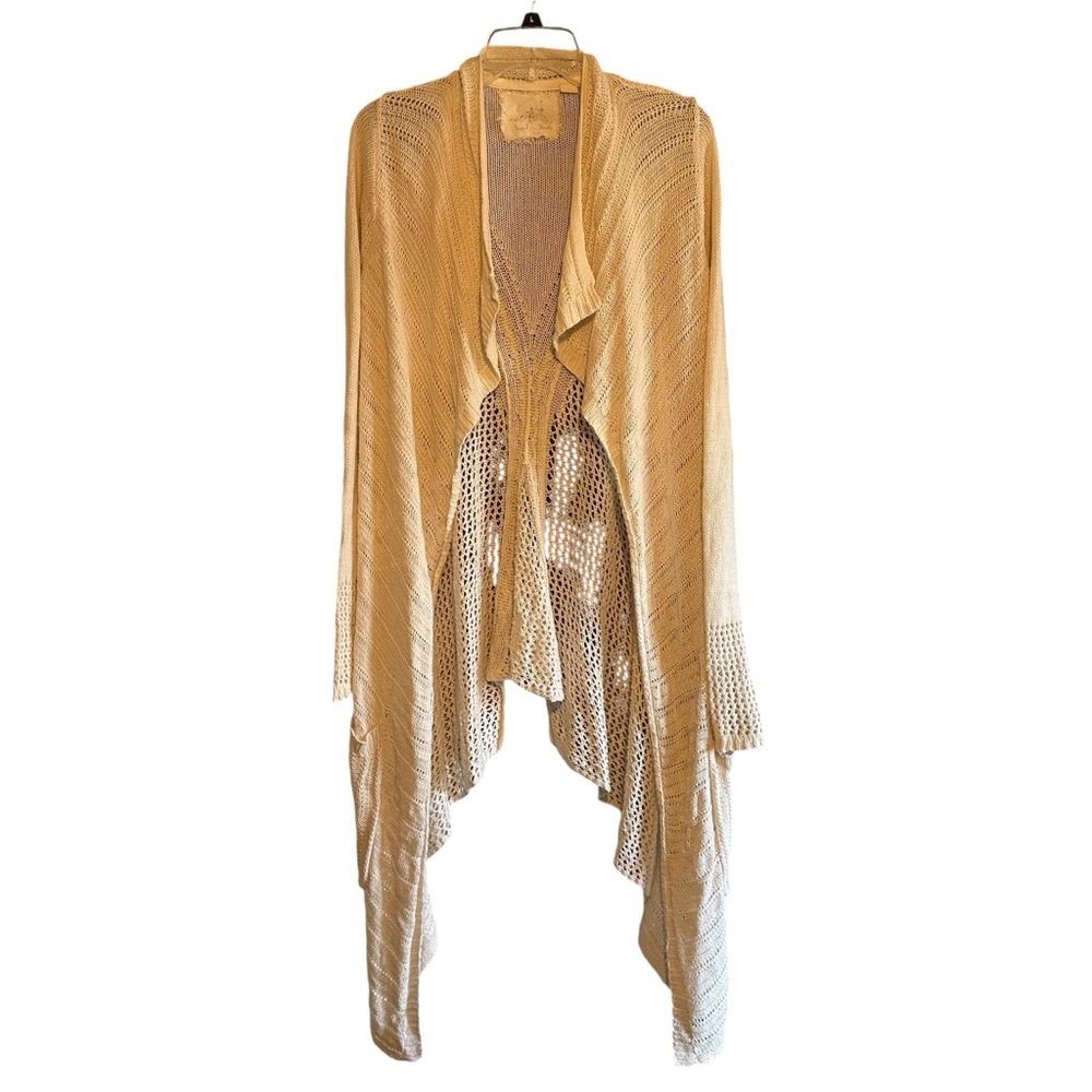 Angel of the North Anthropologie Ivory Cream Open Front Longline Cardigan Size S
